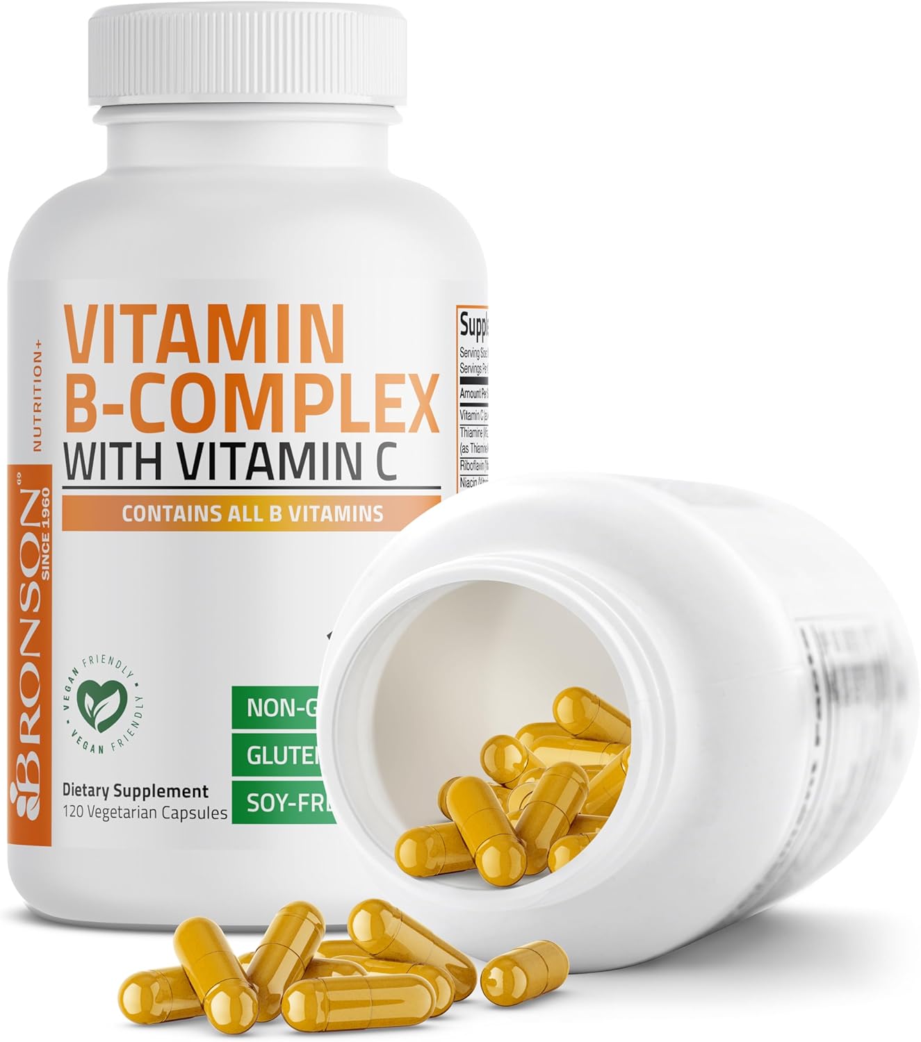 Bronson Vitamin B Complex with Vitamin C - Immune Health, Energy Support & Nervous System Support - Non-GMO, 120 Vegetarian Capsules : Health & Household