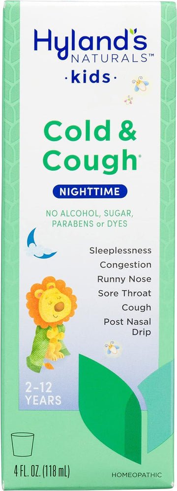 Hyland'S Kids Cold & Cough, Nighttime Cough Syrup Medicine For Kids Ages 2+, Decongestant, Sore Throat, Allergy & Sleeplessness Relief Of Common Cold Symptoms, 4 Fl Oz