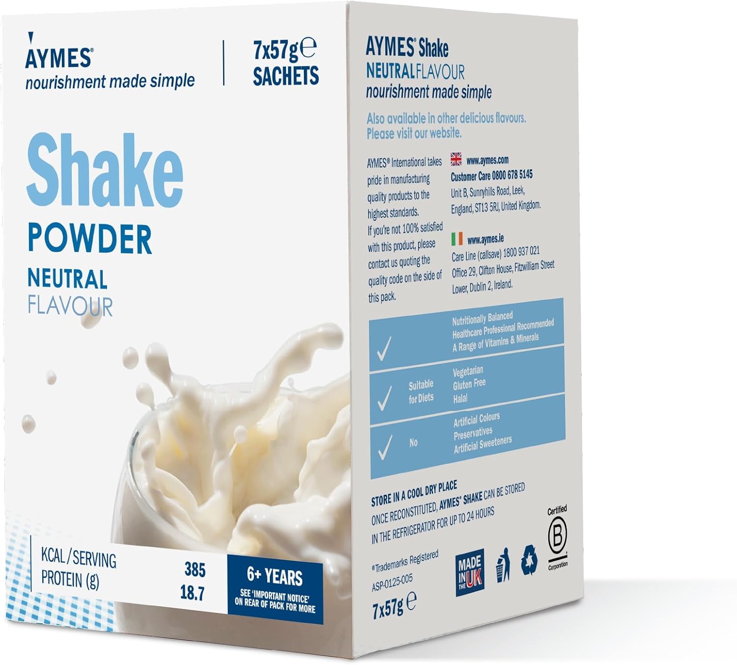Aymes - High Protein Nutritional Powder Shakes - Unflavoured - 7 Servings - Milkshake-Style Drink Mix - Gluten Free, Vegetarian, Halal & Kosher Suitable - For Ages 3+ And Adults