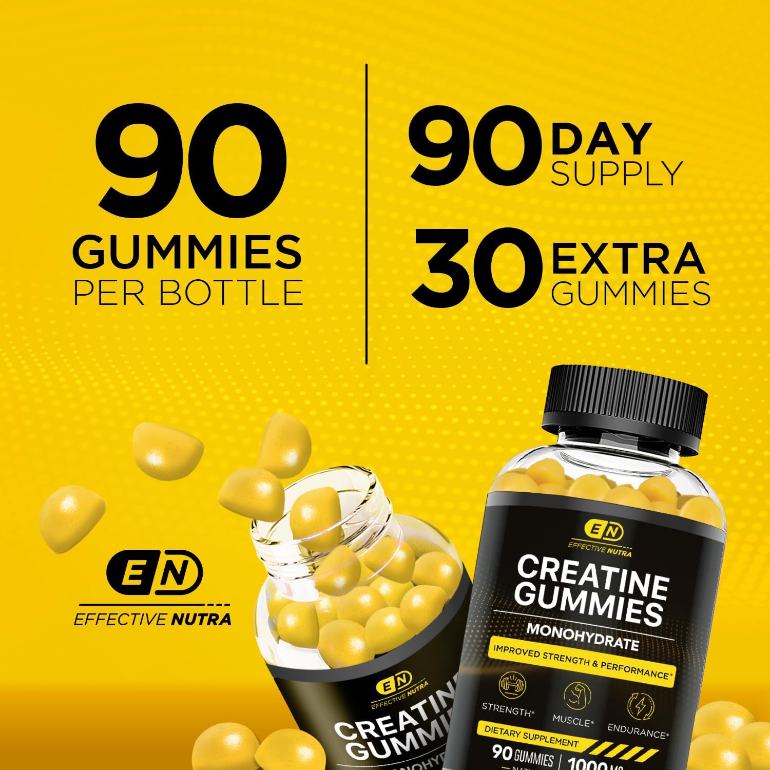 EFFECTIVE NUTRA Creatine Gummies for Men & Women - Creatine Monohydrate Gummies for Strength, Muscle, Energy - Natural Lemon Flavor (90ct) : Health & Household