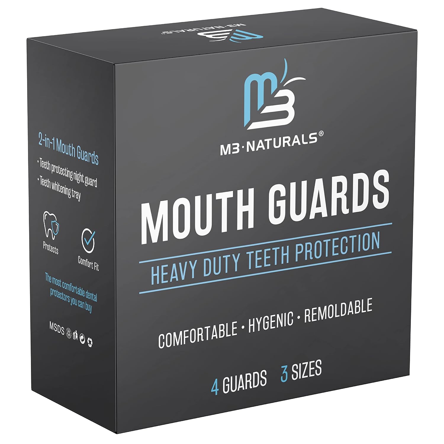 Night Guard for Grinding & Clenching Teeth BPA Free 4 Guards for Adults & Kids Dental Guards Bite Guards Night Guards for Teeth Grinding Teeth Grinding Mouth Guard for Sleep by M3 Naturals