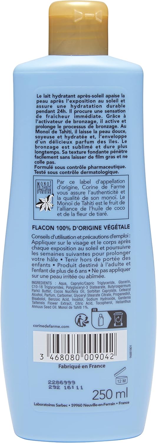 Corine De Farme Aftersun Prolongant Milk, Body & Face Moisturising Tanning Extender, Self-Tanning Free, Clean Beauty Formula, Tested On Sensitive Skin, Islands Fragrance, 150 Ml