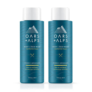 Oars + Alps Men's Moisturizing Body and Face Wash, Skin Care Infused with Vitamin E and Antioxidants, Sulfate Free, California Coast, 2 Pack