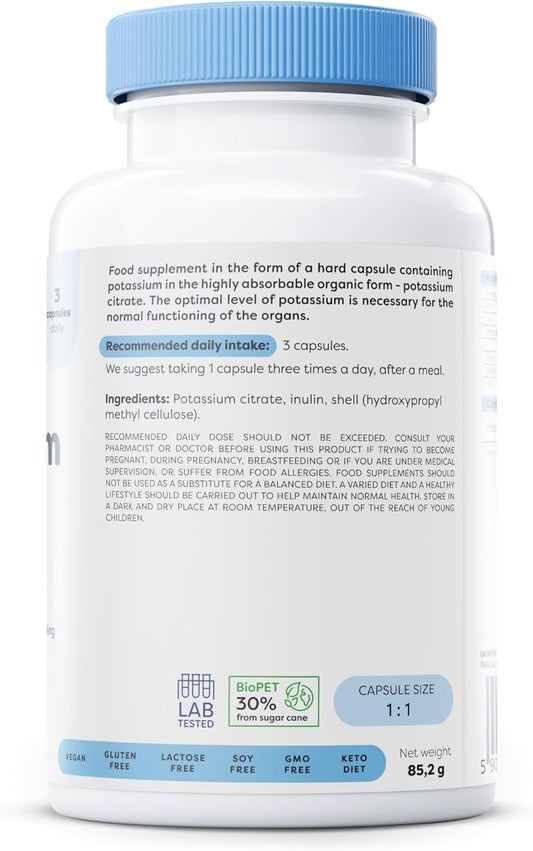 Osavi Potassium 300Mg – 180 Vegan Capsules | Highly Absorbable Potassium Citrate For Nervous System, Muscle Function, And Blood Pressure Support | Clean Label, Vegan Friendly
