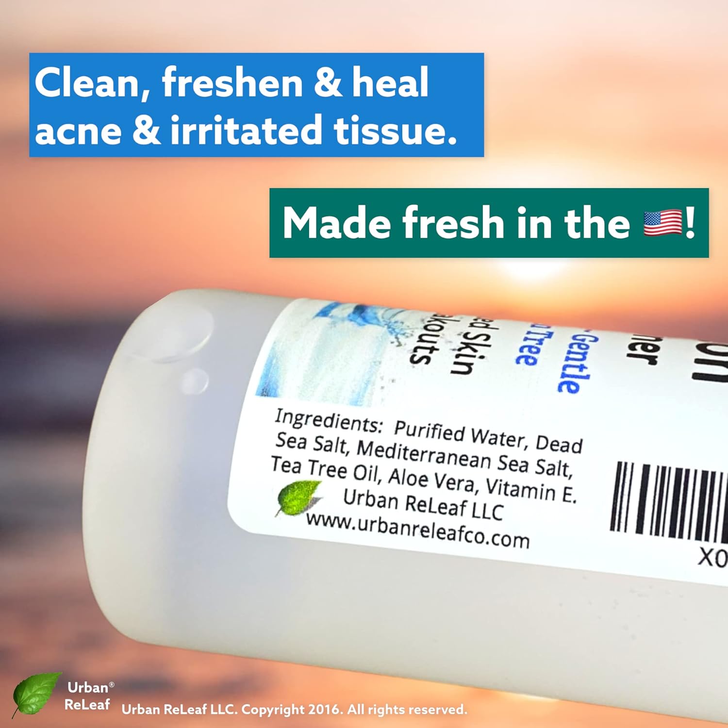 Urban Releaf Acne Solution Facial Toner! Sea Salt & Tea Tree. Soothe Skin, Calm Breakouts. 4 Oz. Gentle Effective. 100% Natural & Soothing. Reduce The Appearance Of Pores. : Beauty & Personal Care