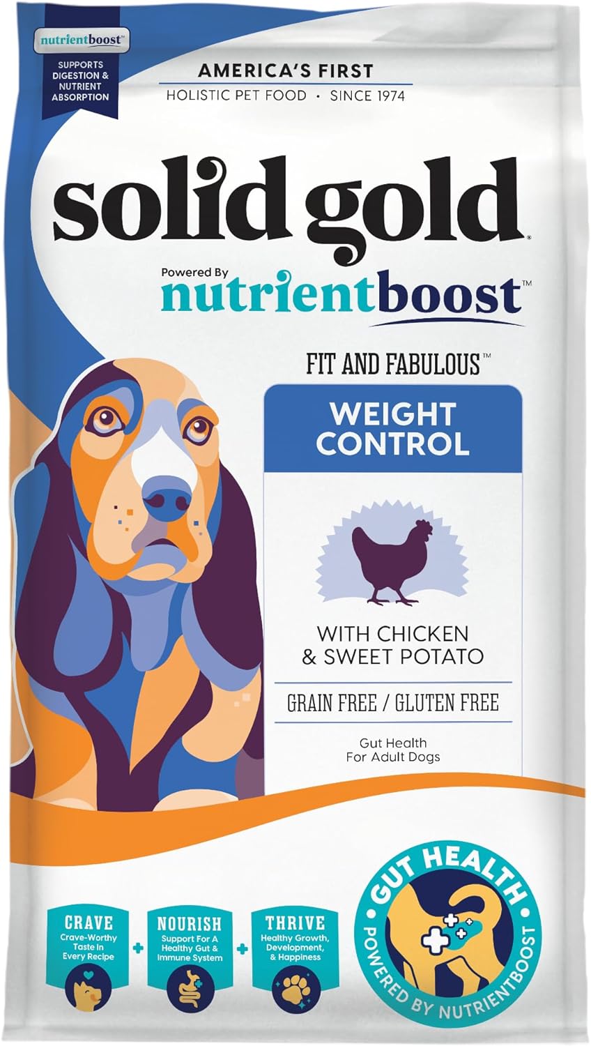 Solid Gold Nutrientboost Fit and Fabulous Dog Food - Dry Dog Food for Weight Control - Digestive Probiotics for Dogs - Grain & Gluten Free - High Fiber & Low Fat - Superfoods & Antioxidants - 22 LB