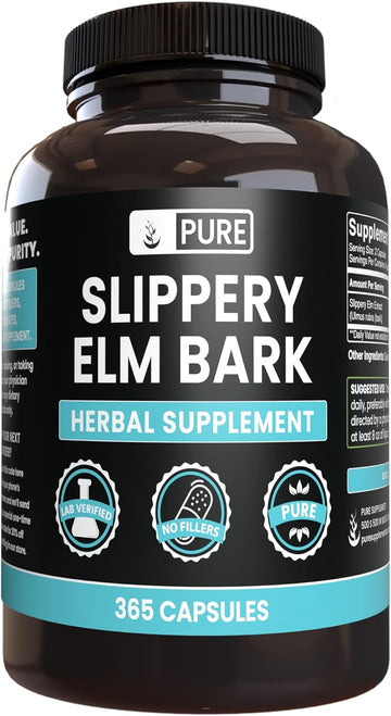 Pure Original Ingredients Slippery Elm Bark (365 Capsules) No Magnesium Or Rice Fillers, Always Pure, Lab Verified