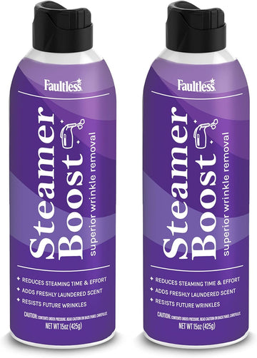 Faultless Steamer Boost (2 Pack) - Wrinkle Remover Spray for Clothes - Fabric Steamer to Reduce Steaming Time & Effort – Travel Wrinkle Spray w/Freshly Laundered Scent & Removes Odor, 15 oz (425g)