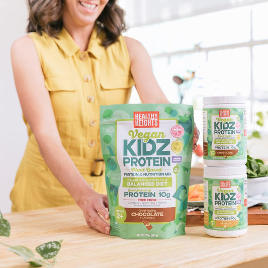 Healthy Height KidzProtein Vegan Shake Mix Bag (Chocolate) Good Protein Nutrition, Key Vitamins & Minerals, No Artificial Flavors, Gluten Free, Soy Free, Peanut Free, No GMOs