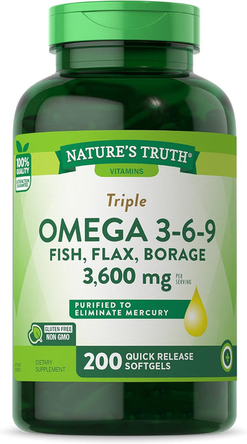 Nature'S Truth Triple Omega 3-6-9 | 200 Softgels | Fish, Flax, Borage Oils Supplement | Non-Gmo & Gluten Free