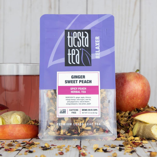 Tiesta Tea - Ginger Sweet Peach | Spicy Peach Herbal Tea | Premium Loose Leaf Tea Blend | Non Caffeinated Herbal Tea | Make Hot Or Iced Tea & Brews Up To 25 Cups - 2.2 Ounce Resealable Pouch