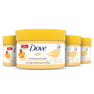 Dove Exfoliating Body Polish Body Scrub Crushed Almond And Mango Butter 4 Count Exfoliating Scrub For Dry Skin Gently Exfoliates To Reveal Healthy Skin 10.5 Oz