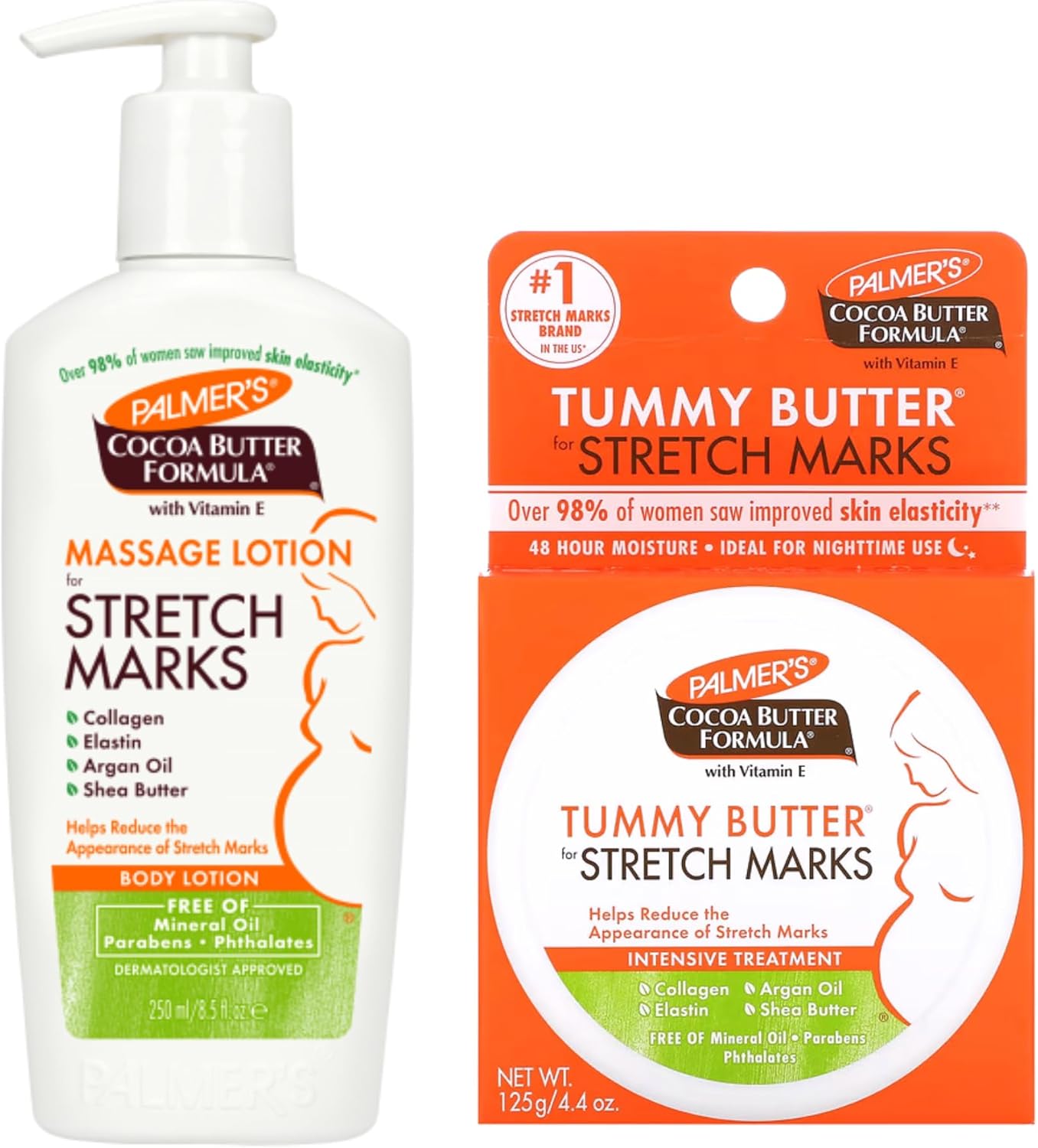 Palmer'S Cocoa Butter Stretch Mark Lotion 250Ml & Tummy Butter 125G – Cocoa Butter Moisturiser For Skin Care, Hydration, And Stretch Marks - Non-Greasy, Fast Absorbing, 2-Piece Set