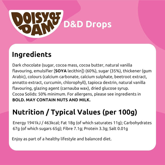 Doisy & Dam Dark Chocolate D&Ds Snack Packs (18 X 30G) | Crunchy Sugar-Coated Chocolate Drops | 50% Cocoa | No Palm Oil | Vegan Choc Bites | Ethical Cocoa | Dairy-Free | Natural Ingredients