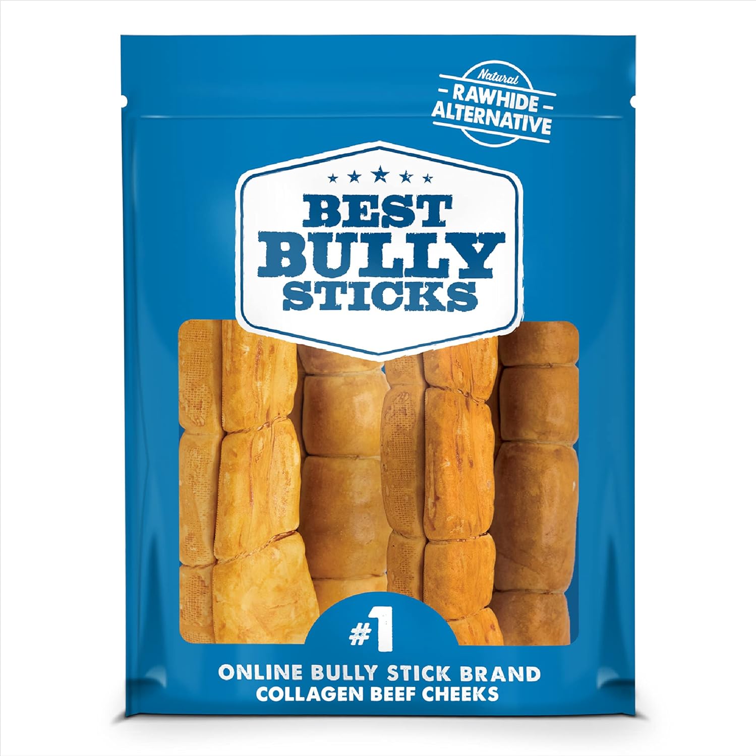 Best Bully Sticks All-Natural Peanut Butter Beef Cheek Dog Treats - Made With Natural Occurring Collagen - Chews Like A Rawhide, But Not A Rawhide (Peanut Butter Dipped, Large 4-Pack)