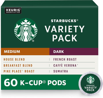 Starbucks K-Cup Coffee Pods—Medium & Dark Roast Variety Pack For Keurig Brewers—100% Arabica—6 Boxes (60 Pods Total)