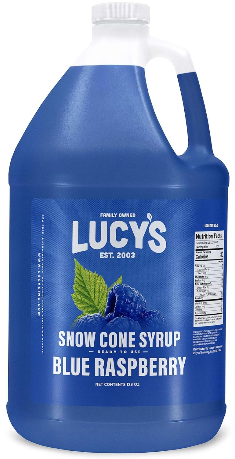 Lucy'S Family Owned - Shaved Ice Snow Cone Syrup, Blue Raspberry - 1 Gallon (128Oz.)