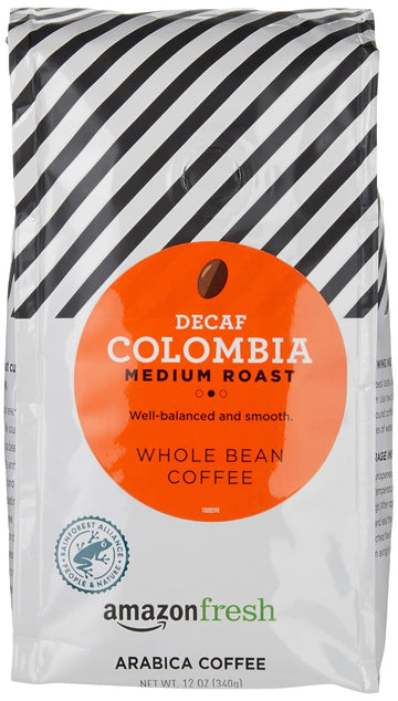 Amazon Fresh Decaf Colombia Whole Bean Coffee, Medium Roast, 12 Ounce (Pack Of 3)