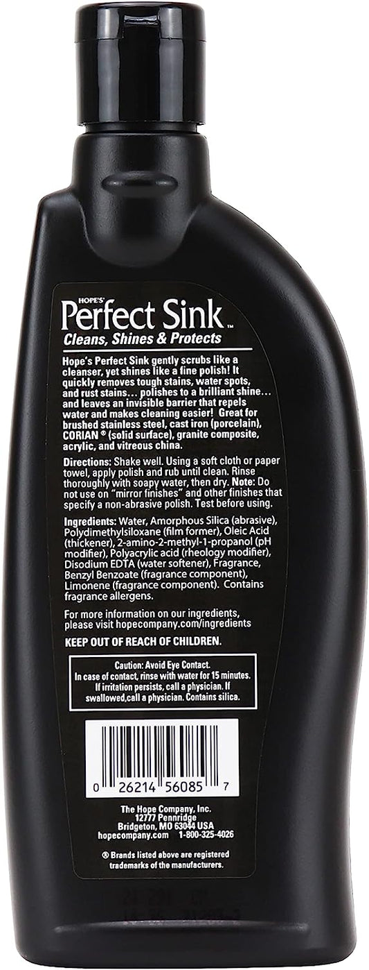 HOPE'S Perfect Sink Cleaner and Polish, Restorative, Removes Stains, Cast Iron, Corian, Composite, Acrylic, 8.5 Fl Oz