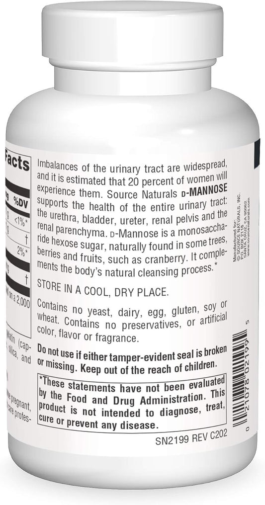 Source Naturals D-Mannose, Potent Urinary Tract & Bladder Health Support*, 500Mg - 120 Capsules