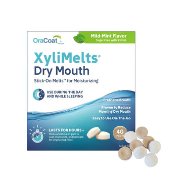 Oracoat Xylimelts Dry Mouth Relief Moisturizing Oral Adhering Discs 40 Count, Mild Mint With Xylitol, For Dry Mouth, Stimulates Saliva, Non-Acidic