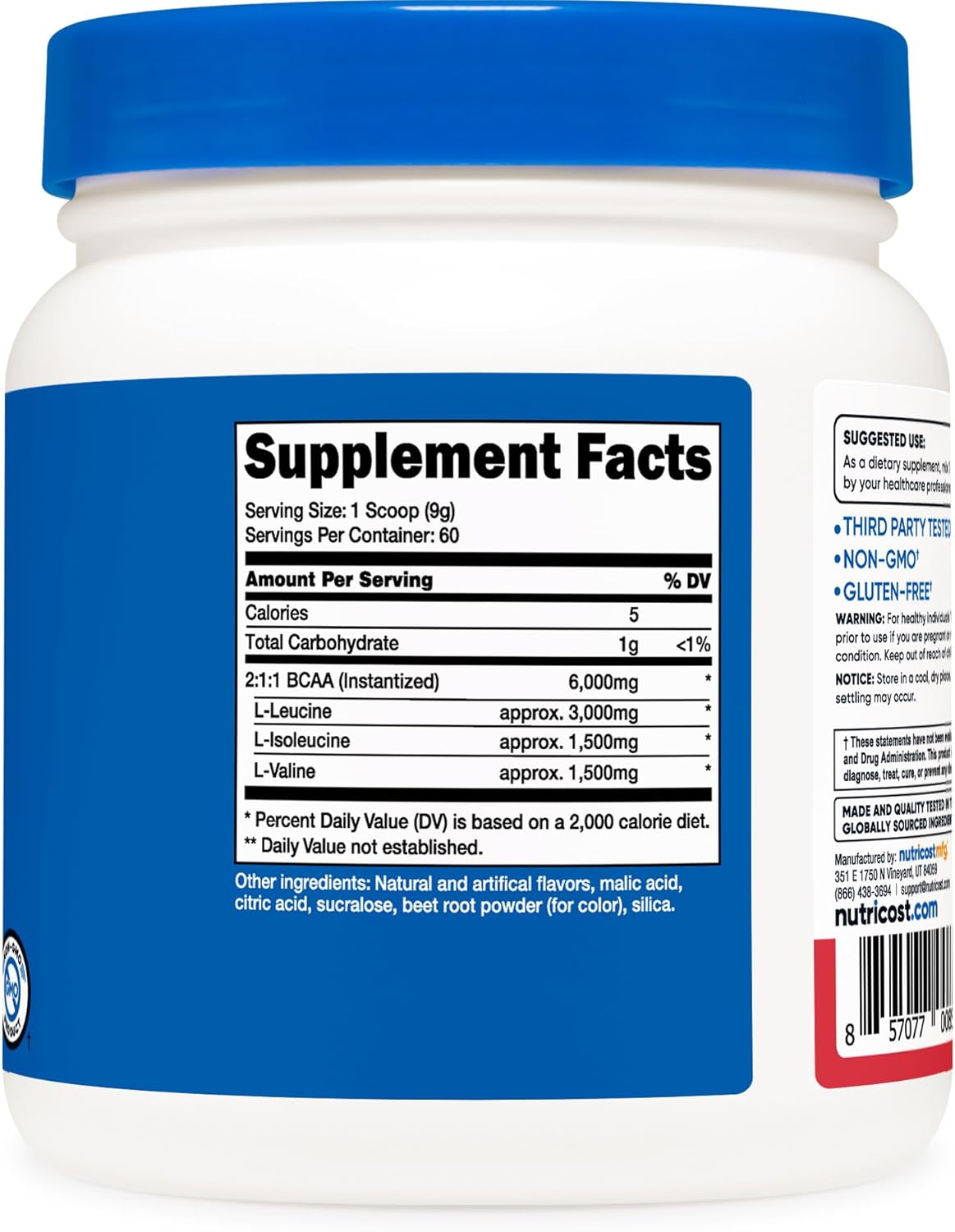 Nutricost BCAA Powder (Strawberry Kiwi) 60 Servings - Optimal 2:1:1 Ratio : Health & Household