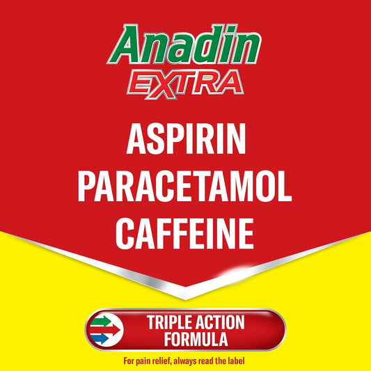 Anadin Extra Pain Relief Caplets, Migraine And Headache Pain Killers With Paracetamol, Aspirin And Caffeine, Pack Of 16