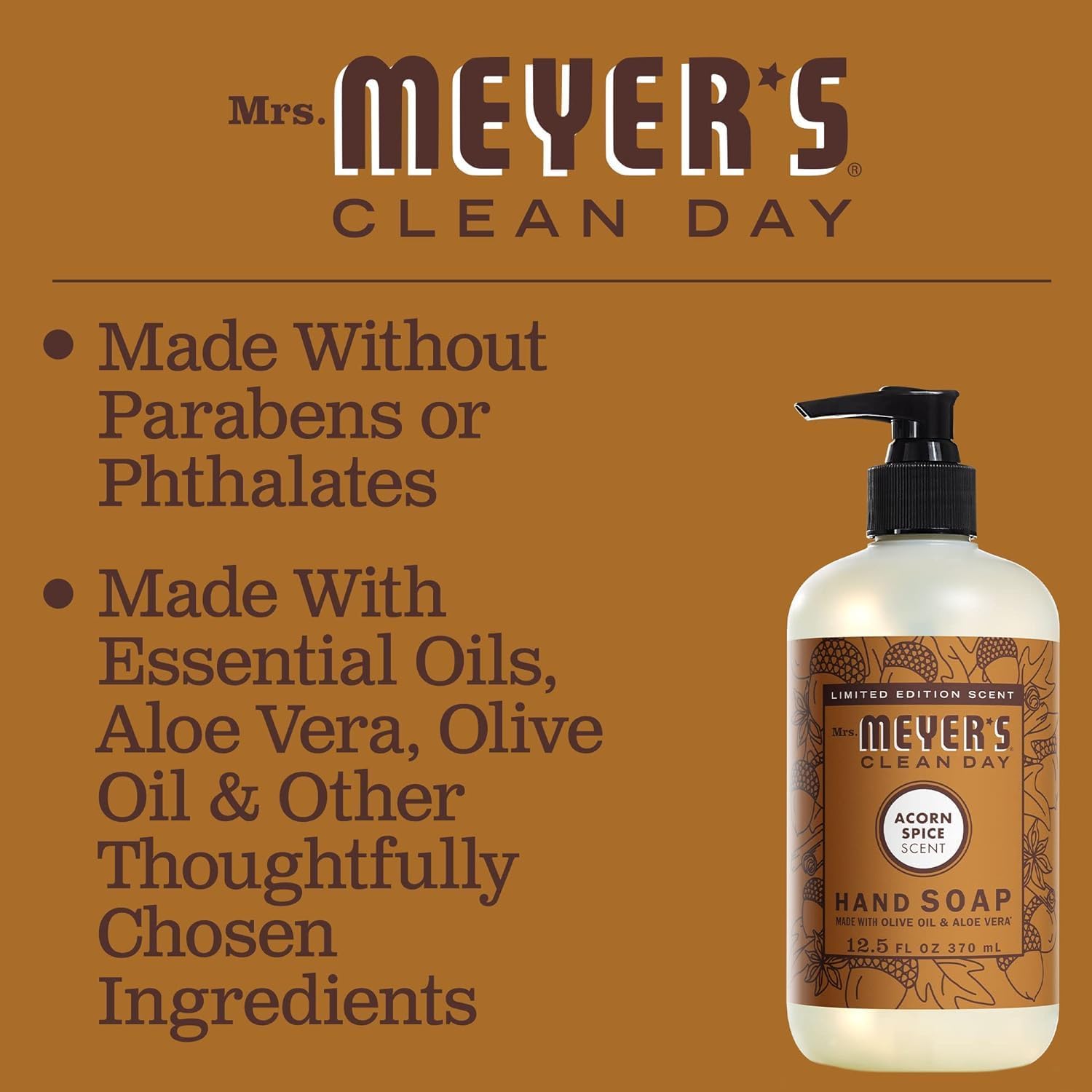 MRS. MEYER'S CLEAN DAY Hand Soap, Acorn Spice, Made with Essential Oils, 12.5 oz - Pack of 3 : Health & Household