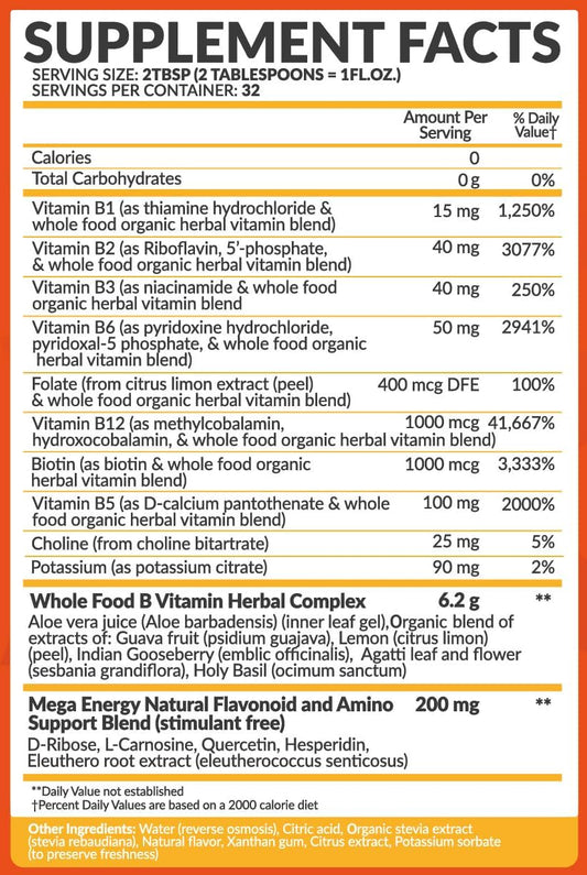 Bio Naturals Vitamin B Complex Liquid Supplement - 100% Natural Energy Boost With Vitamins B1 B2 B3 B5 B6 B12 & Organic Coconut Water For Stress, Mental Focus & Healthy Immune System - 32 Fl Oz