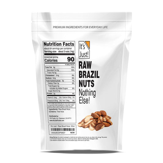 It'S Just - Raw Brazil Nuts, 2Lb (32Oz), Unsalted, Non-Gmo, Keto Friendly, Vegan, No Ppo, Large, Premium, Freshly Packaged In Usa (32 Ounces)