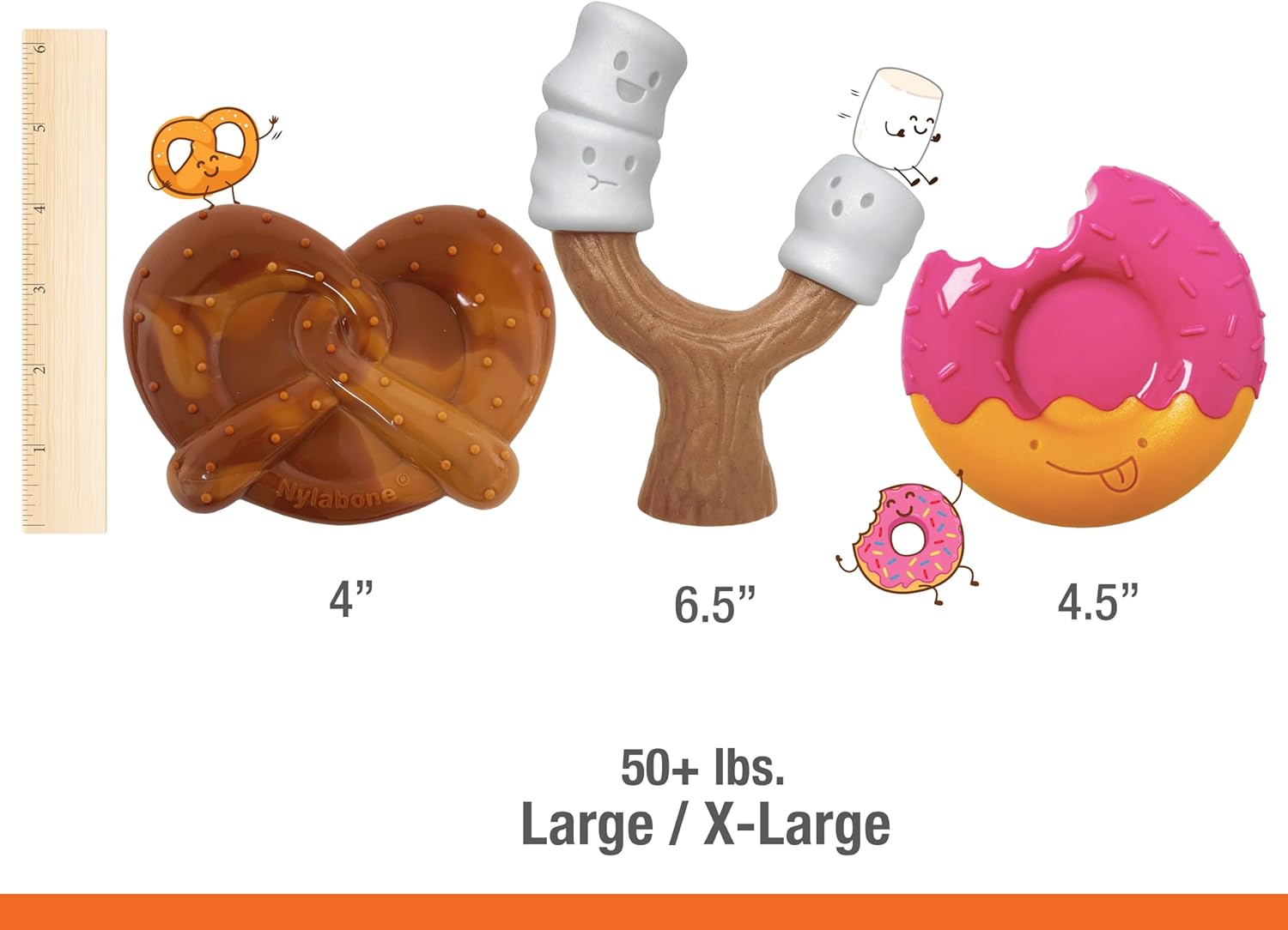 Nylabone Power & Strong Chew Dog Chew Toy Pack Bundle - Fun & Cute Dog Toys for Aggressive Chewers, Tough Dog Toys, Donut, Marshmallow Stick, and Pretzel Shapes, Giant/Large (3 Count) : Pet Supplies