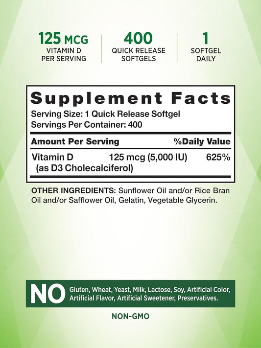 Nature'S Truth Vitamin D3 5000 Iu | 400 Softgels | High Potency | Non-Gmo & Gluten Free Supplement