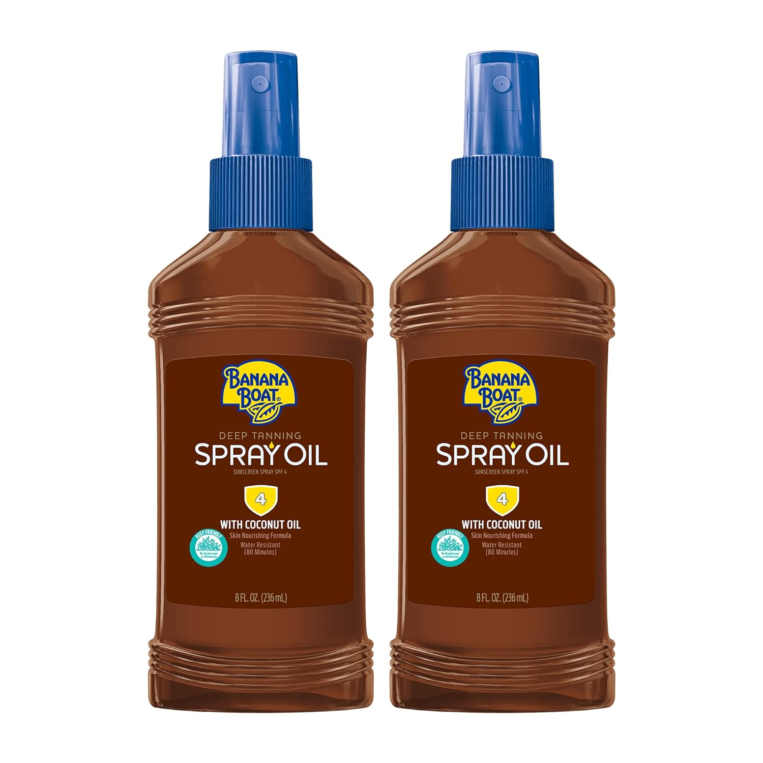 Banana Boat Deep Tanning Oil Pump Spray Sunscreen SPF 4 Twin Pack | Tanning Sunscreen Spray, Dark Tanning Oil, SPF Tanning Oil, Outdoor Tanning Oil SPF 4, Oxybenzone Free Sunscreen, 8oz each