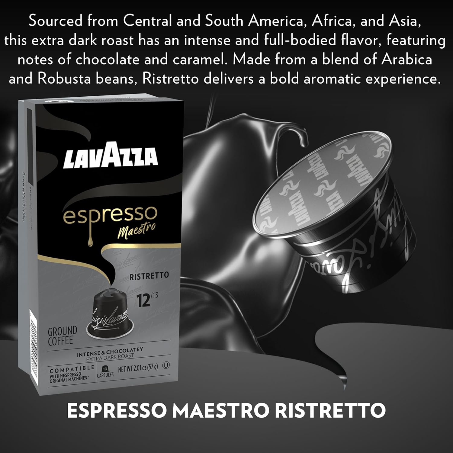 Lavazza Espresso Maestro Ristretto Aluminum Capsules Compatible With Nespresso* Original Machines, Dark Espresso Roast, Arabica And Robusta Blend (60 Capsules)