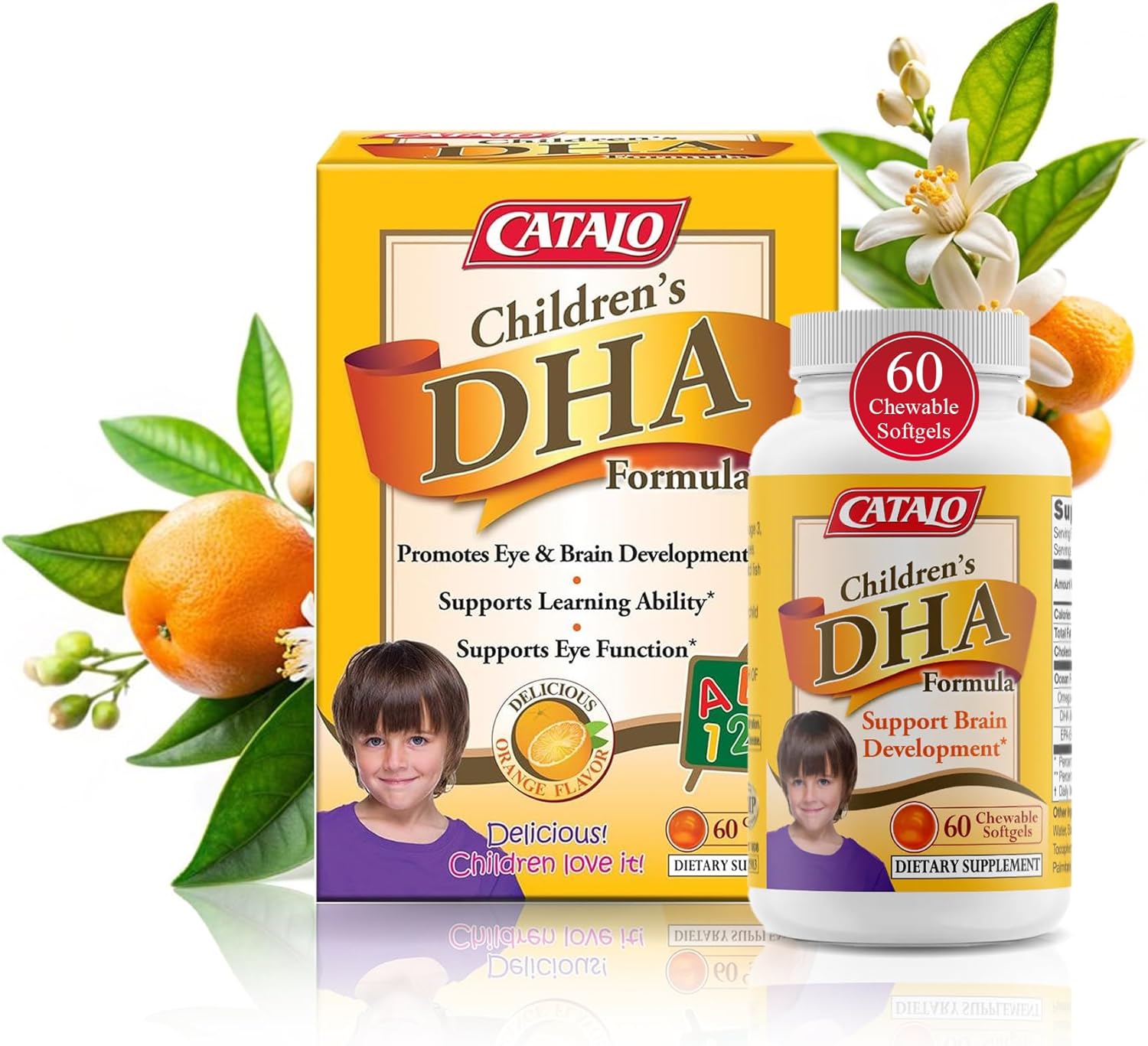 Catalo Children’S Dha Iq Formula With Lutein From Marigold Extract - Omega 3 For Kids, Yummy Strawberry Flavored Chewable Softgels With 200 Mg Of Dha And 42 Mg Of Epa - Made In Usa