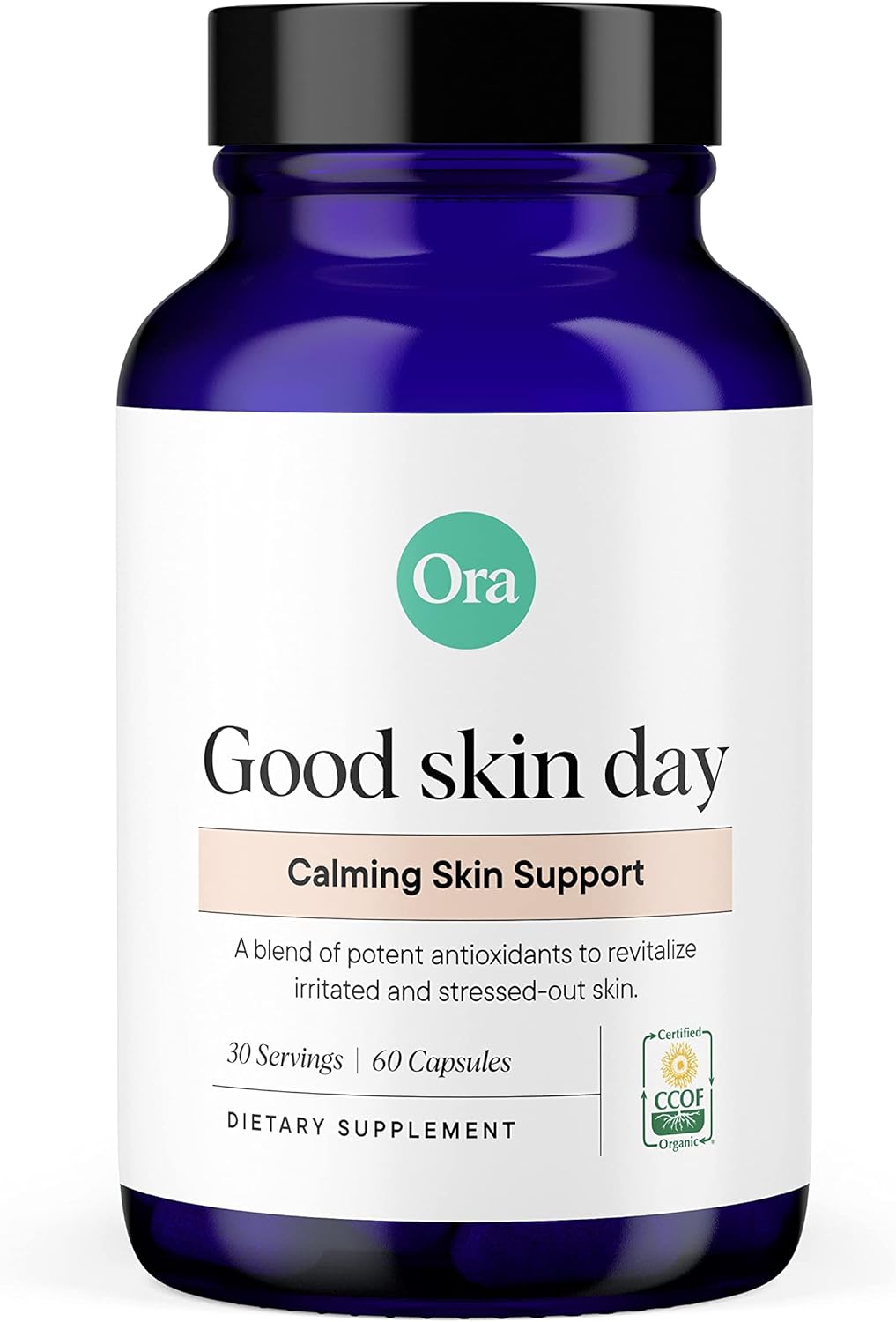 Ora Organic Skin Health Supplement - Hydration and Elasticity Support | Vegan Clear Skin Supplement Including Turmeric, Vitamin C, and Milk Thistle - 1 Month Supply, 60 Vegan Capsules