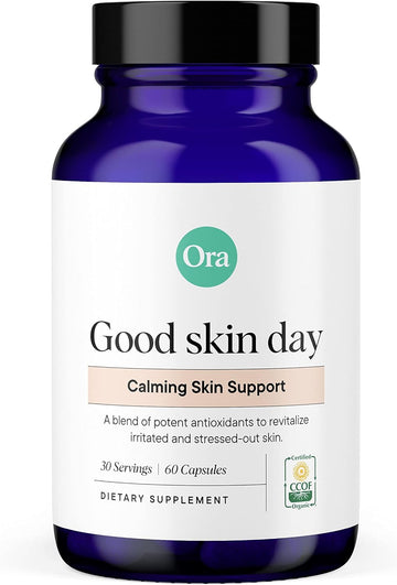 Ora Organic Skin Health Supplement - Hydration and Elasticity Support | Vegan Clear Skin Supplement Including Turmeric, Vitamin C, and Milk Thistle - 1 Month Supply, 60 Vegan Capsules