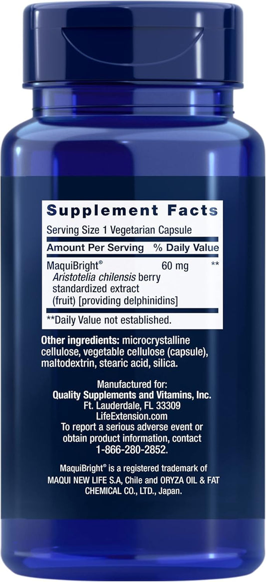 Life Extension Tear Support With Maquibright 60Mg - Maqui Berry Extract Eye Health Supplement For Dry Eyes - Tear Production Formula - Non-Gmo, Gluten-Free, Vegetarian - 30 Capsules
