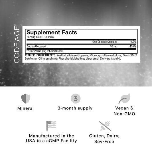 Codeage Liposomal Zinc Supplement – 3 Month Supply – One Per Day - 50