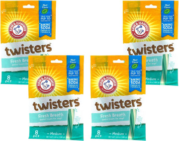 Arm & Hammer for Pets Twisters Dental Treats for Dogs | Dental Dog Chews Fight Bad Breath, Plaque & Tartar Without Brushing | Fresh Mint Flavor, 8 Count- 4 Pack