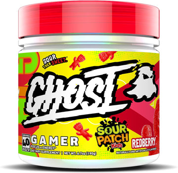 Ghost Gamer: Energy And Focus Support Formula - 40 Servings, Sour Patch Kids Redberry - Nootropics & Natural Caffeine For Attention, Accuracy & Reaction Time - Vegan, Gluten-Free