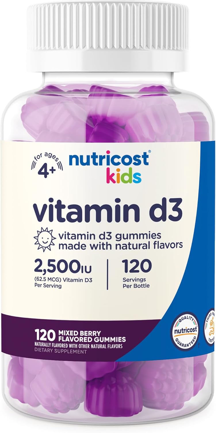 Nutricost Kids Vitamin D3 Gummies 2,500 Iu (62.5Mcg), 120 Gummies - Mixed Berry Flavored