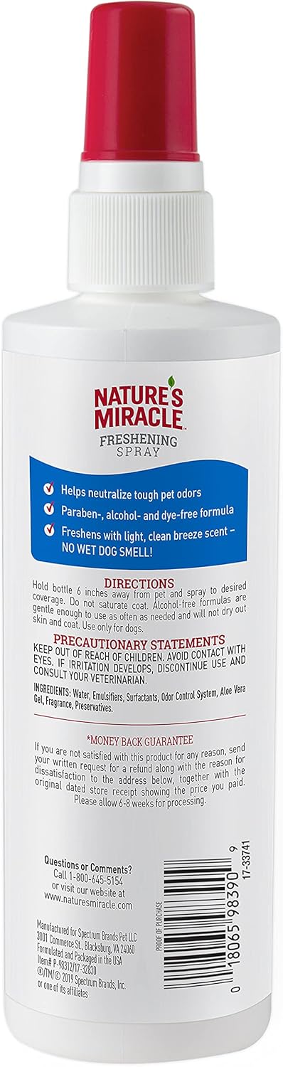 Nature'S Miracle Freshening Spray For Dogs Clean Breeze Scent, 8 Ounces, Helps Neutralize Pet Odors (1 Case Of 6 Individual Bottles Of 8 Ounce Spray)