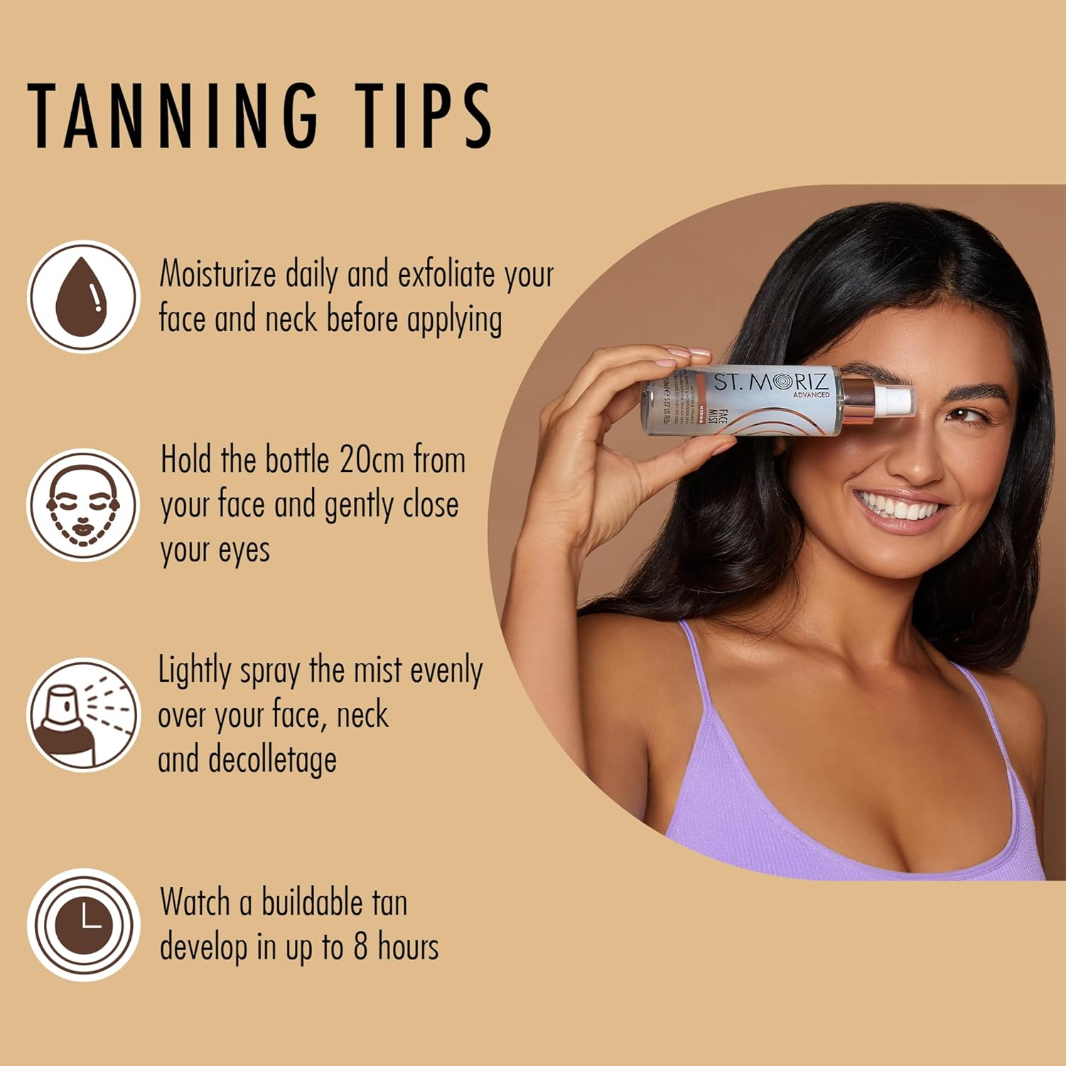 St Moriz Advanced Instant Tanning Face Mist with Aloe Vera & Vitamin E, Fast Drying Vegan Fake Tan, Medium (150ml) : Amazon.co.uk: Beauty