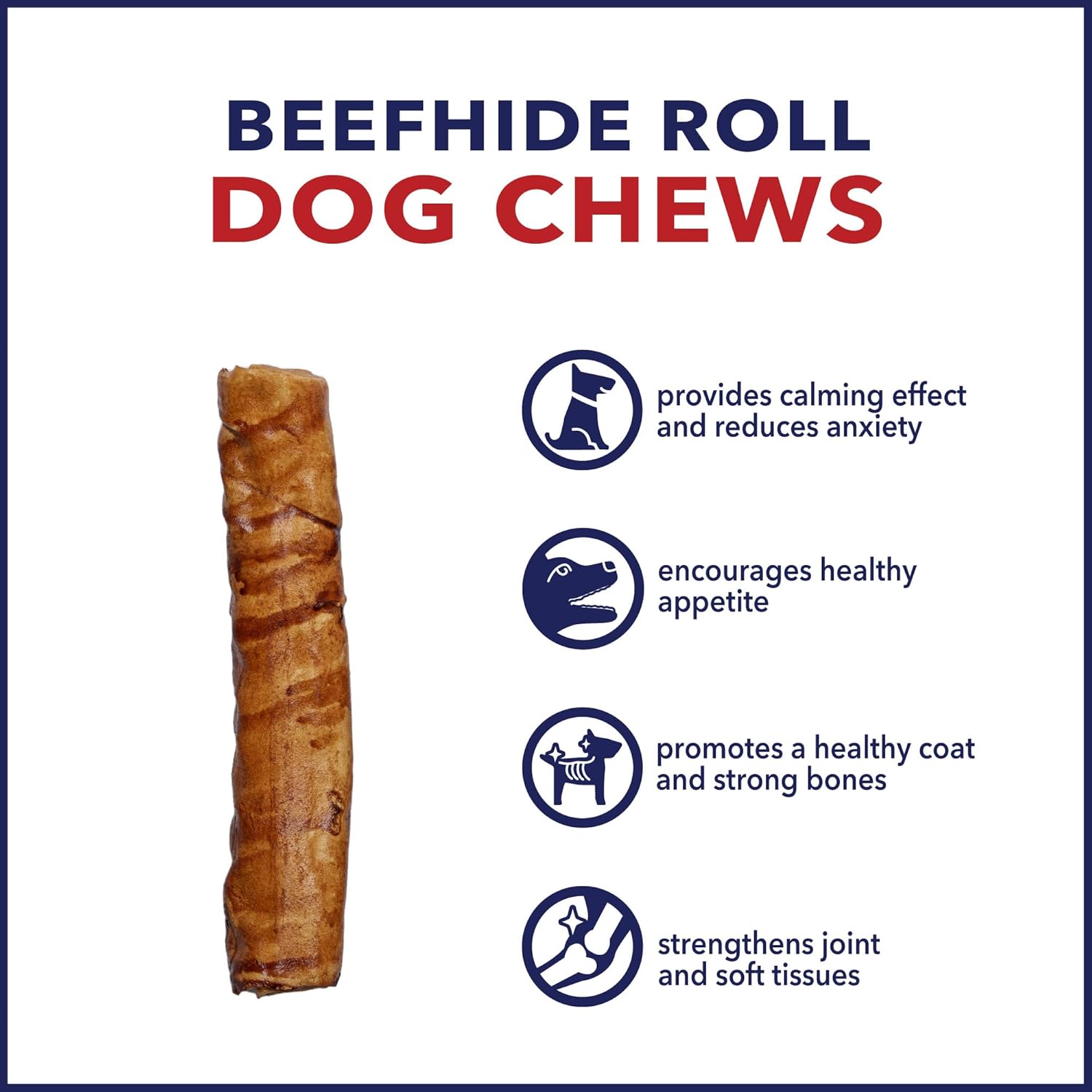 Pet Factory 100% Made in USA Beefhide 8" Rolls Dog Chew Treats - Peanut Butter Flavor, 10 Count/1 Pack : Pet Supplies