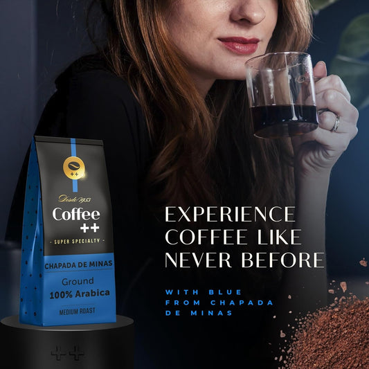 Coffee Plus Super Specialty Ground Coffee - Medium Roast & Intensity Fresh Coffee Grounds, Unique Aroma & Flavor Gourmet Coffee - 84 Sca Score, 100% Arabica, 89+ Cup Of Excellence Score - Blue, 8.8 Oz