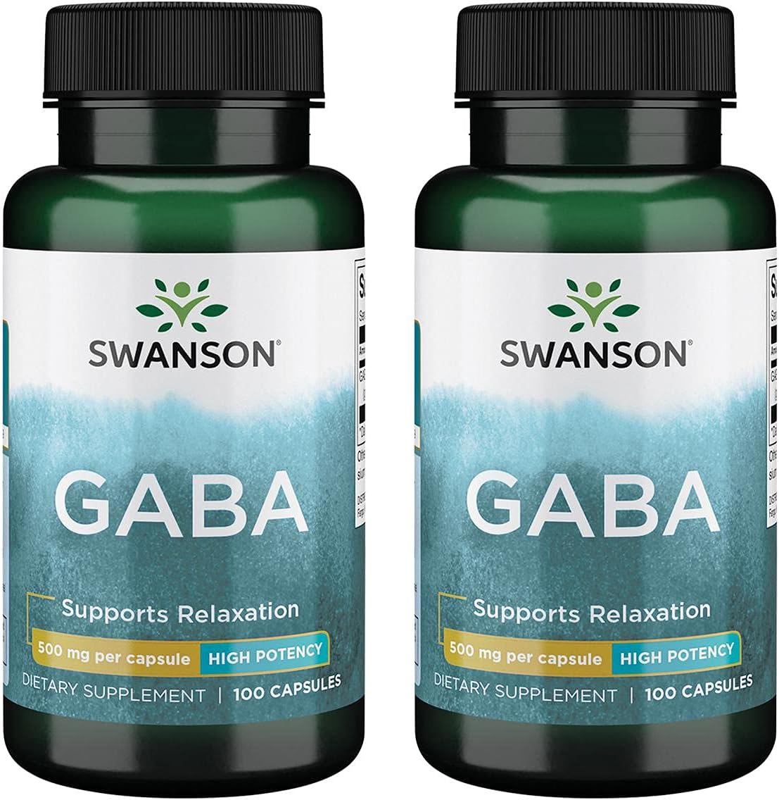 Swanson Gaba - Amino Acid Supplement Promoting Calm & Relaxation To Support Restful Sleep - High Potency Formula To Support Healthy Stress Levels - (100 Capsules, 500Mg Each) 2 Pack
