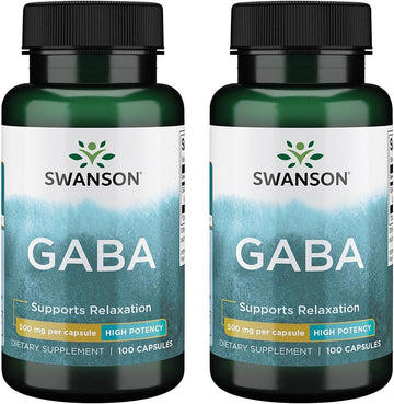 Swanson Gaba - Amino Acid Supplement Promoting Calm & Relaxation To Support Restful Sleep - High Potency Formula To Support Healthy Stress Levels - (100 Capsules, 500Mg Each) 2 Pack