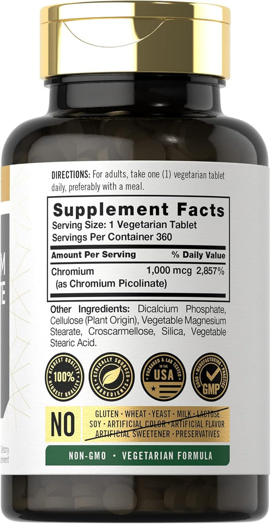 Carlyle Ultra Chromium Picolinate 1000Mcg | 360 Tablets | Vegetarian, Non-Gmo, Gluten Free
