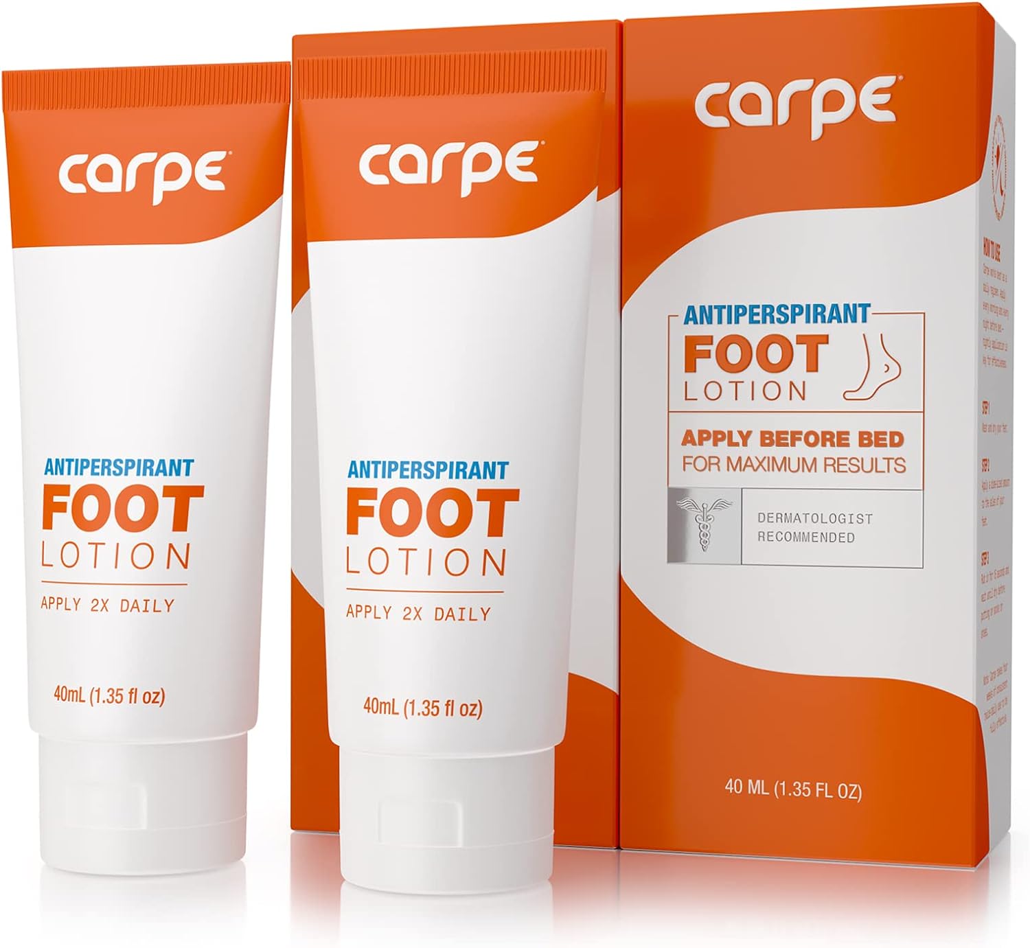Carpe Antiperspirant Foot Lotion, A Dermatologist-Recommended Solution to Stop Sweaty, Smelly feet, Helps Prevent blisters, Great for hyperhidrosis (Pack of Two)